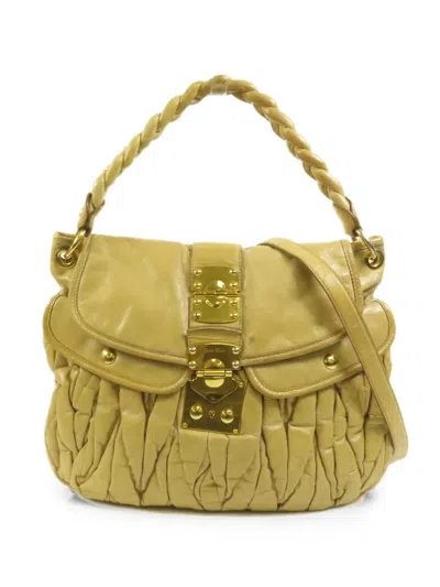 Pre-owned Miu Miu Matelassé Braided-handle Shoulder Bag In Neutral