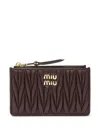 Miu Miu Matelasse Burgundy Card Holder In Brown
