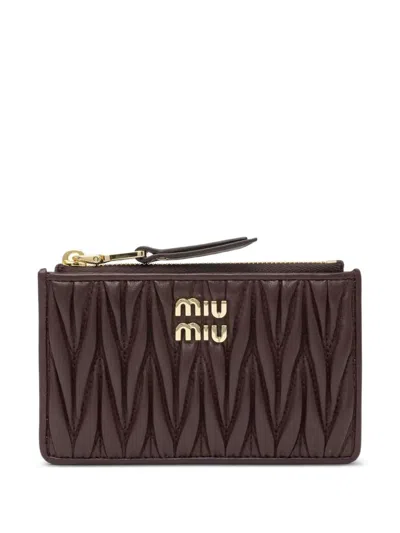 Miu Miu Matelasse Burgundy Card Holder In Brown