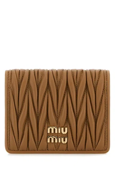 Miu Miu Matelassé Leather Wallet In Brown