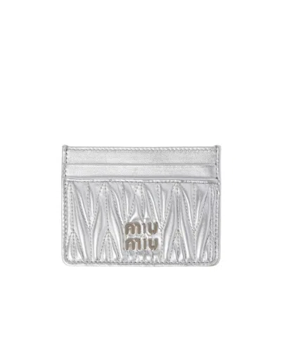 Miu Miu Matelassé Nappa Leather Card Holder In Metallic