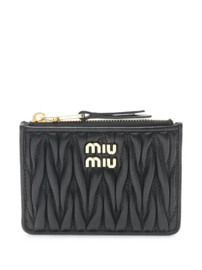 Pre-owned Miu Miu Matelassé Card Case In Black