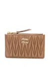 Miu Miu Matelass Zipped Card Holder In Brown