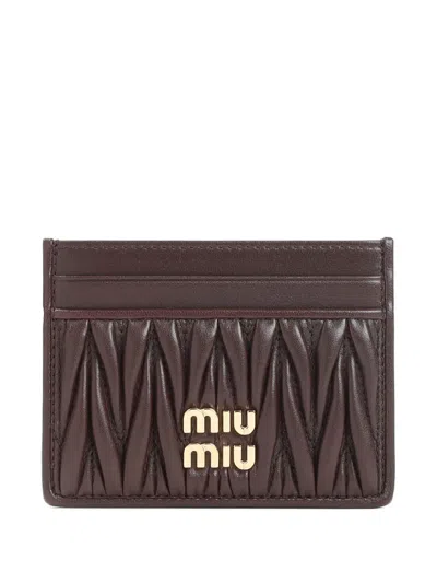 Miu Miu Lamb Leather Quilted Cardholder In Brown