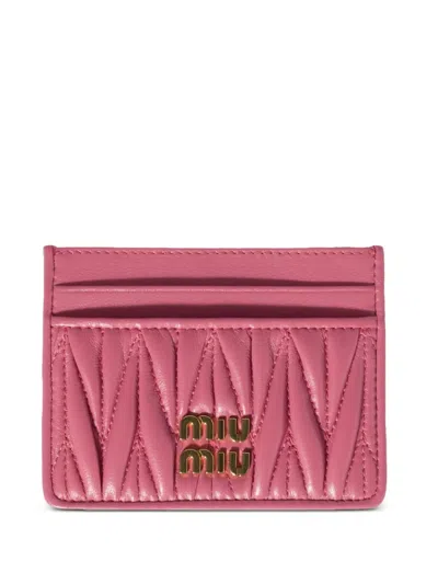 Miu Miu Matelassé Nappa-leather Card Holder In Pink