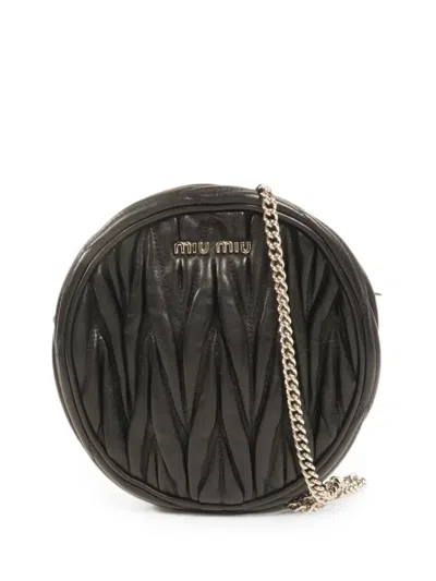 Pre-owned Miu Miu Matelassé Chain Shoulder Bag In Black