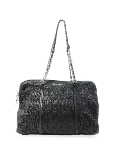 Pre-owned Miu Miu Matelassé Chain Shoulder Bag In Black