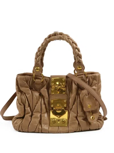 Pre-owned Miu Miu Matelassé Coffer 2way Shoulder Bag In Neutrals
