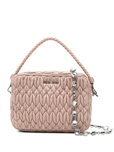 Miu Miu Matelasse Crystal Shoulder Bag In Neutral