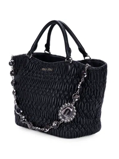 Pre-owned Miu Miu Matelassé Crystal-embellished Tote Bag In Black