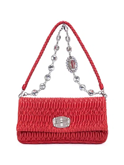 Pre-owned Miu Miu Matelassé-effect Leather Shoulder Bag In Red