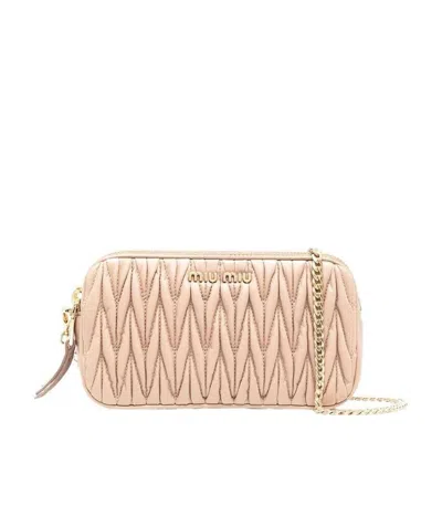 Miu Miu Matelassé-effect Mini-bag In Nude