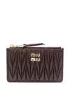 Miu Miu Matelass Zipped Card Holder In Brown