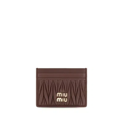 Miu Miu Matelassé Lamb Leather Card Case In Brown