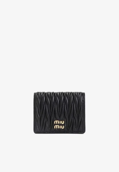 Miu Miu Matelassé Lambskin Quilted Wallet In Black