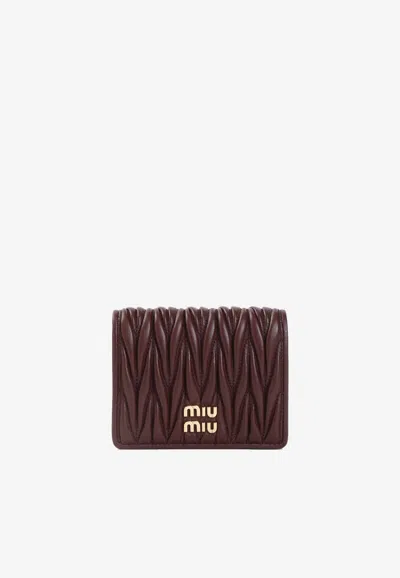 Miu Miu Matelassé Lambskin Quilted Wallet In Burgundy