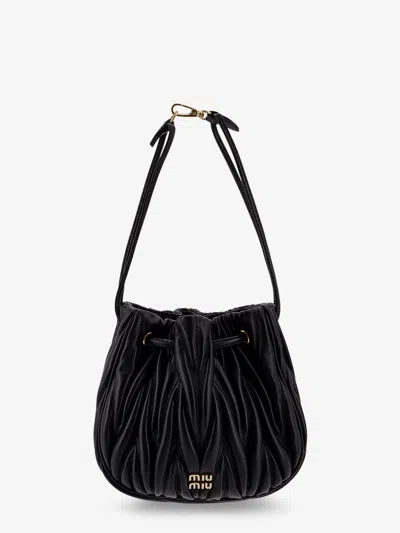 Miu Miu Matelassé Leather Bucket Bag In Black