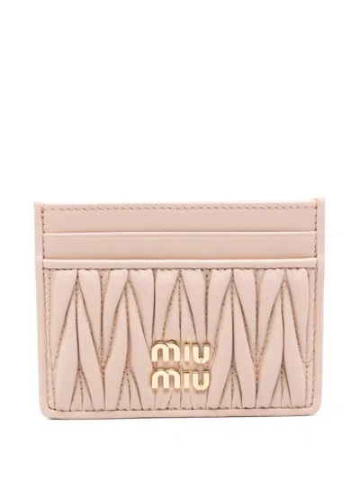 Miu Miu Matelassé Leather Card Case In Neutral