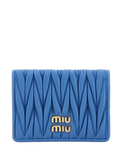 Miu Miu Cerulean Nappa Leather Card Holder In Blue