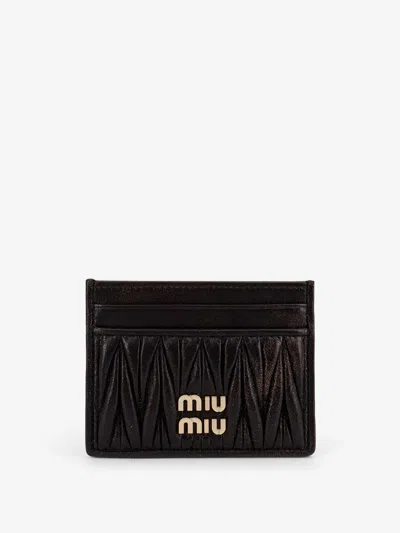 Miu Miu Matelassé Leather Card Holder In Brown