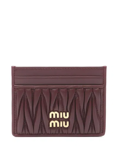 Pre-owned Miu Miu Matelassé Leather Card Holder In Brown