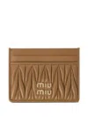 Miu Miu Quilted Nappa Leather Card Holder In Brown
