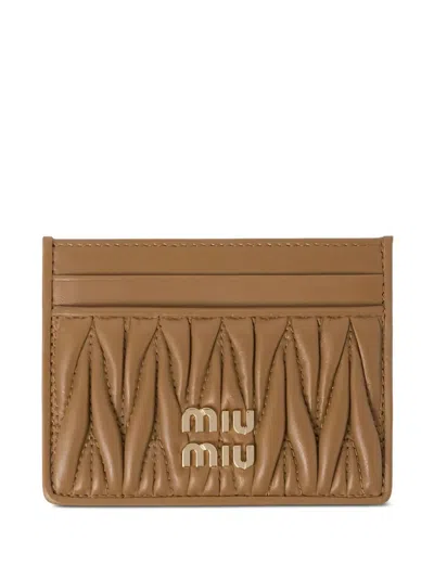 Miu Miu Matelasse' Leather Card Holder In Brown