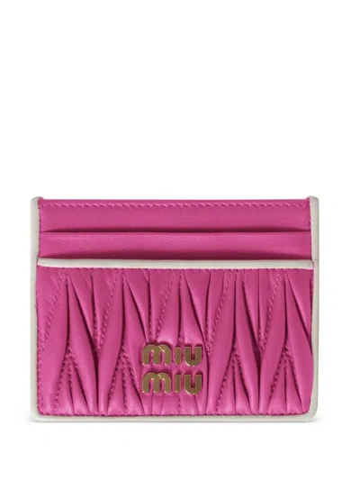 Miu Miu Matelassé Leather Card Holder In Pink
