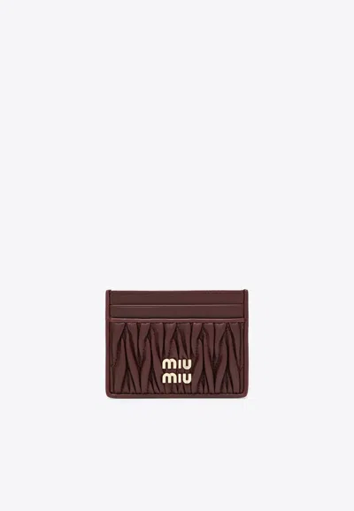 Miu Miu Matelassé Leather Cardholder In Burgundy