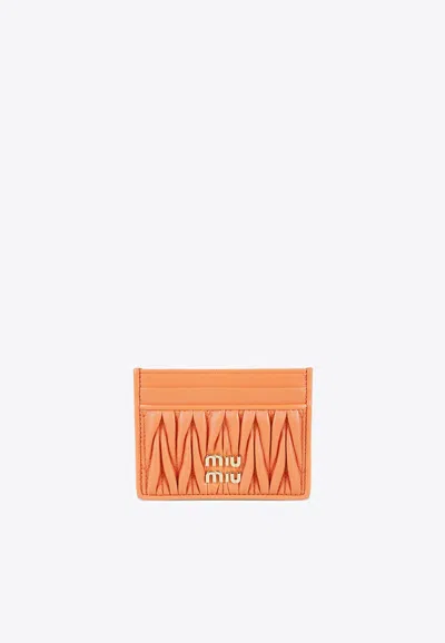 Miu Miu Matelassé Leather Cardholder In Orange