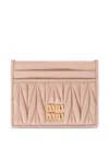 Miu Miu Matelassé Leather Cardholder In Pink
