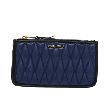 Pre-owned Miu Miu Matelassé Leather Clutch Bag () In Blue