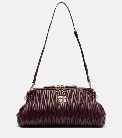 Miu Miu Matelassé Leather Clutch In Burgundy