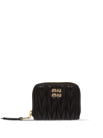 Miu Miu Matelassé Leather Coin Purse In Black
