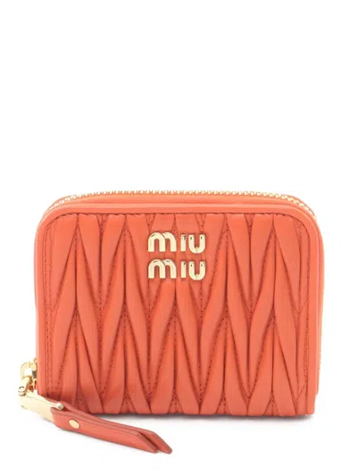 Pre-owned Miu Miu Matelasse Leather Coin Purse In Orange