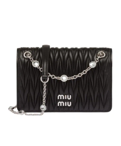 Miu Miu Matelasse Leather Crossbody Bag In Black