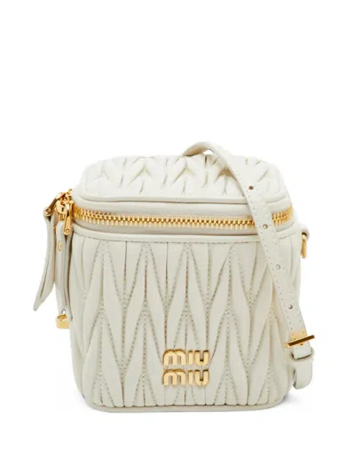 Pre-owned Miu Miu Matelassé Leather Crossbody Bag In Neutrals
