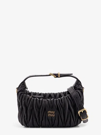Miu Miu Matelassé Leather Handbag In Black