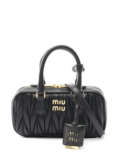 Pre-owned Miu Miu Matelassé Leather Handbag In Black