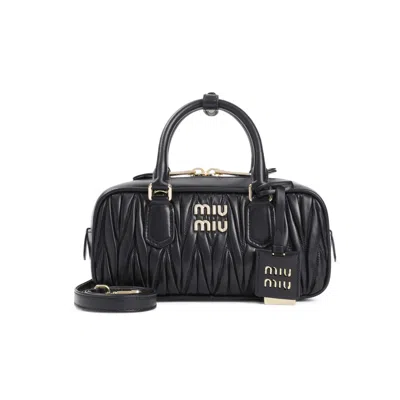 Miu Miu Matelassé Leather Handbag In Black
