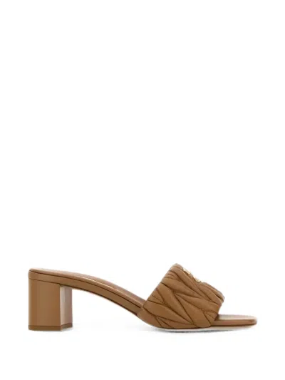 Miu Miu Nappa Leather Mules Block Heel Open Toe In Brown