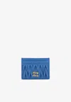 Miu Miu Matelassé Leather Logo Cardholder In Blue
