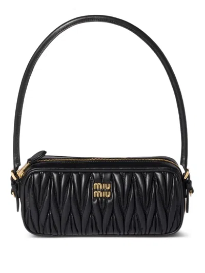 Miu Miu Matelassé Leather Mini Bag In Black