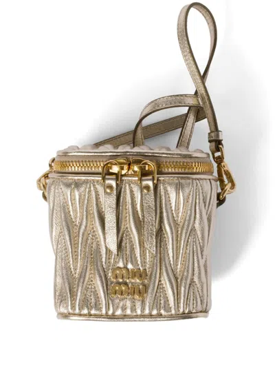 Miu Miu Matelassé Leather Mini Bag In Gold