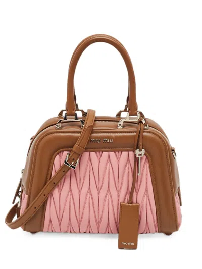 Pre-owned Miu Miu Matelasse Leather Satchel Bag In Brown