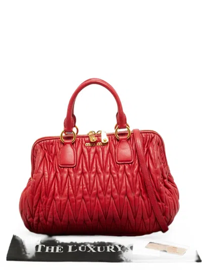 Pre-owned Miu Miu Matelassé Leather Satchel Bag In Red