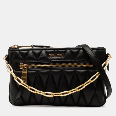 Pre-owned Miu Miu Matelasse Leather Satchel In Black