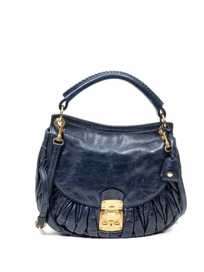 Pre-owned Miu Miu Matelassé Leather Shoulder Bag In Blue