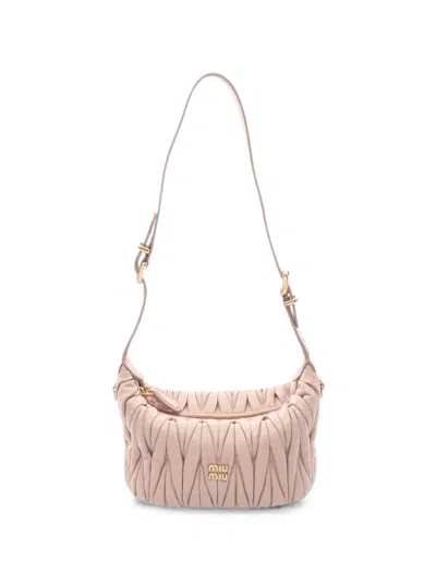 Pre-owned Miu Miu Matelassé Leather Shoulder Bag In Neutral