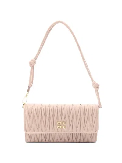 Pre-owned Miu Miu Matelassé Leather Shoulder Wallet In Pink